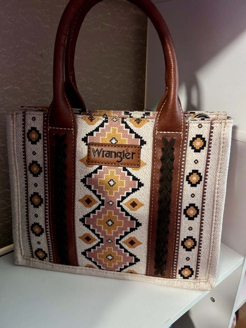 Wrangler Southwestern Aztec Print Small Tote Bag with Braided Strap Detail